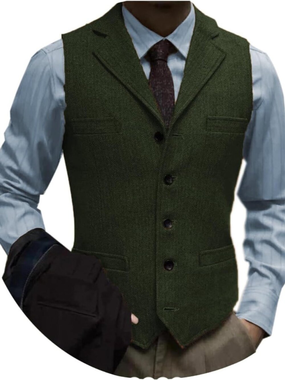 Men's Tweed Suit Vintage Vest Herringbone Wool Prom Waistcoat Groomsmen